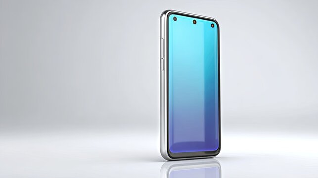 Modern smartphone with sleek design and vibrant blue gradient screen on a clean studio background, perfect for technology and lifestyle themes