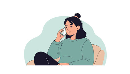 Woman talking on phone sofa casual home