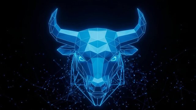 Geometric Neon Blue Bull Head On Dark Background Financial Markets Bullish Trends For Website Banners Business Presentations