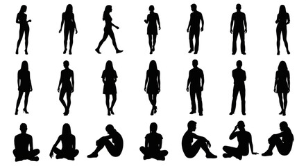 Diverse Collection of Human Silhouettes in Various Poses. © Jmotor