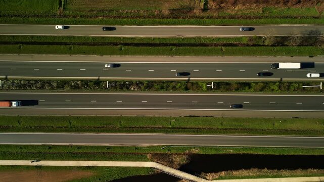 Static top down aerial view of a highway