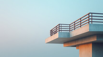 Modern architectural balcony with sleek design overlooking serene sky and horizon, ideal for contemporary lifestyle, relaxation, and tranquility photography