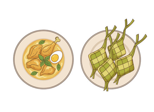 Indonesian Opor Ayam and Ketupat Vector Illustration