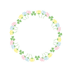 手描きの花とクローバーの円形フレーム