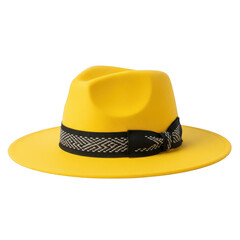 A yellow hat with a black and white band