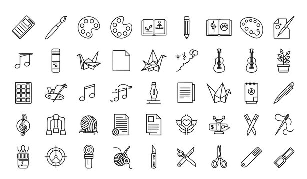 Creativity and artistic activities outline icon set black and white vector