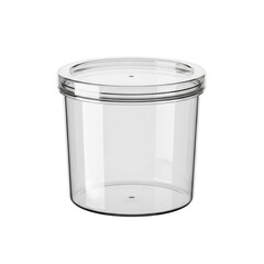 A clear plastic container with a lid on a white background