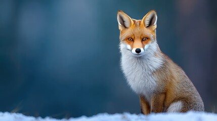 Naklejka premium Majestic Red Fox in a Snowy Landscape with a Soft Focus Background Capturing the Beauty of Nature's Wildlife in a Wintery Wonderland
