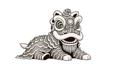 A traditional lion dance illustration of a lion with a bold design on a white background, conveying a cultural and festive atmosphere. © RizqiArdi
