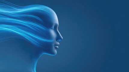 Obraz premium Futuristic Abstract Representation of a Human Head with Flowing Blue Lines on Gradient Background Illustrating Concept of Technology and Innovation