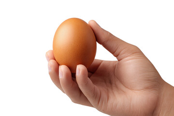 Hand holding a single brown chicken egg against a black background image, Png, Isolated on Transparent Background, Cut Out