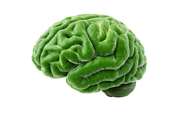 Green human brain with detailed gyri and sulci on black background anatomy organ, Png, Isolated on Transparent Background, Cut Out