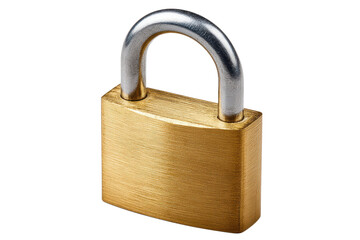 Brass padlock with silver shackle isolated on black background security metal, Png, Isolated on Transparent Background, Cut Out