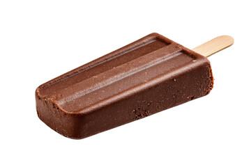 Chocolate ice cream bar on wooden stick isolated on black background popsicle, Png, Isolated on Transparent Background, Cut Out