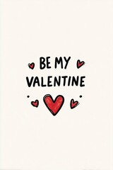 Valentine's Day Card Proposal Text with Hand-Drawn Red Hearts