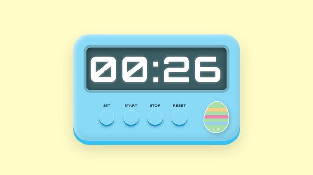 Easter clock isolated on white blue easter theme animation