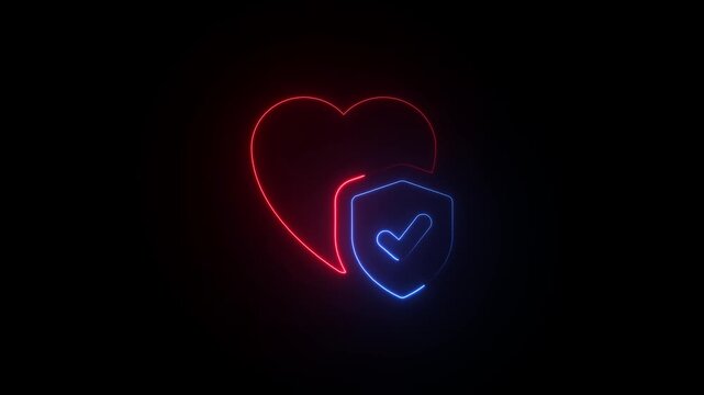 Neon Heart Shield Symbol Security Protection Concept security concept protection heart shield neon sign