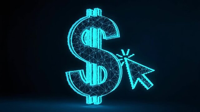 Glowing Digital Dollar Sign With Clicking Cursor On Dark Blue Background Possibly Online Payment Processing Digital Finance Successful Investment For Business Tech
