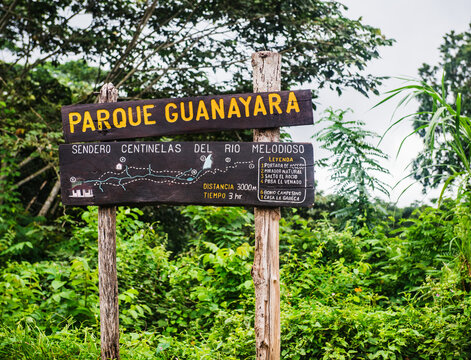 Signage for the Parque Guanayara nature reserve in Cuba