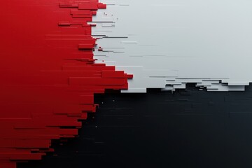 Abstract Geometric Wall with Fragmented Red, White, and Black Layers