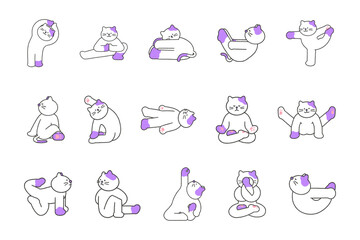Fototapeta premium Yoga Cat Vector Character. Cute Cat Stickers, Icons, and Emoji Collection.
