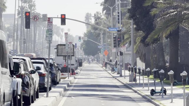 Protected bike lane at Broadway intersection in Santa Monica