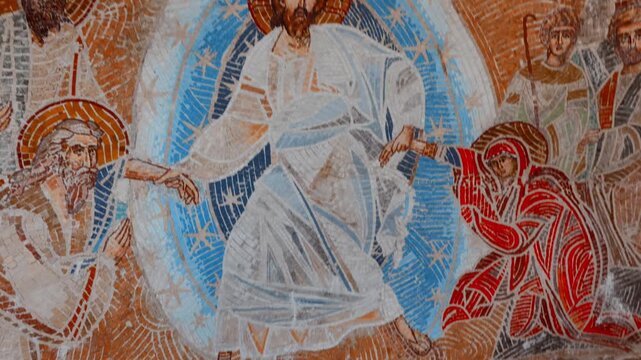 Fresco at Ostrog monastery in Montenegro in autumn