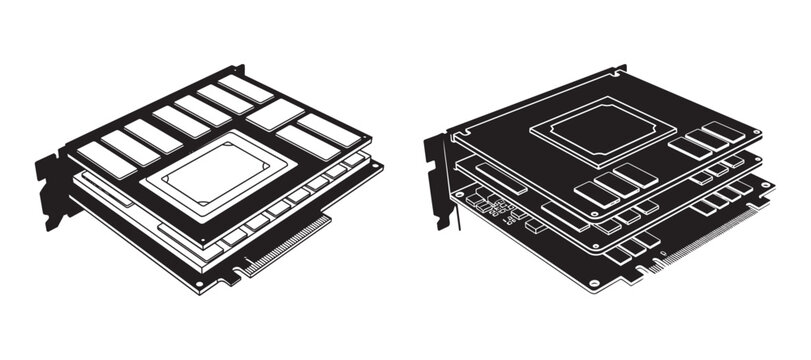Stacked graphic cards vector illustration showing modular computer hardware and video board design