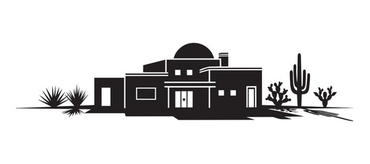 Southwestern adobe house vector illustration desert landscape cacti