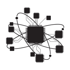 Computer chip vector illustration interconnected microchips illustration