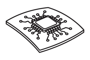 Isometric processor chip vector illustration on circuit board for hardware technology design project