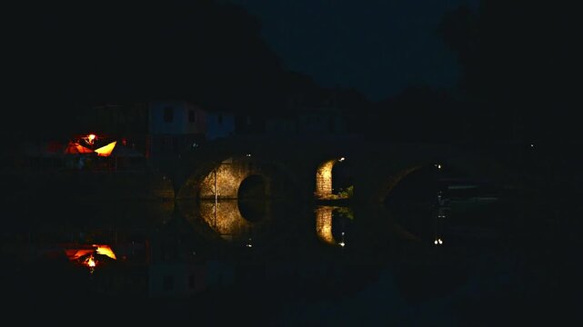 Rijeka Crnojevica bridge in Montenegro at night