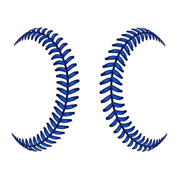 Perfect vector illustration of symmetrical, curved royal blue baseball stitching, high contrast and texture detail, isolated on transparent background. Minimalist sports iconography concept