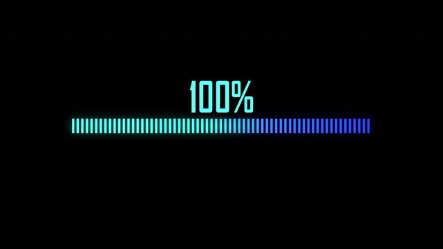 Loading bar animation on black background with green to blue gradient