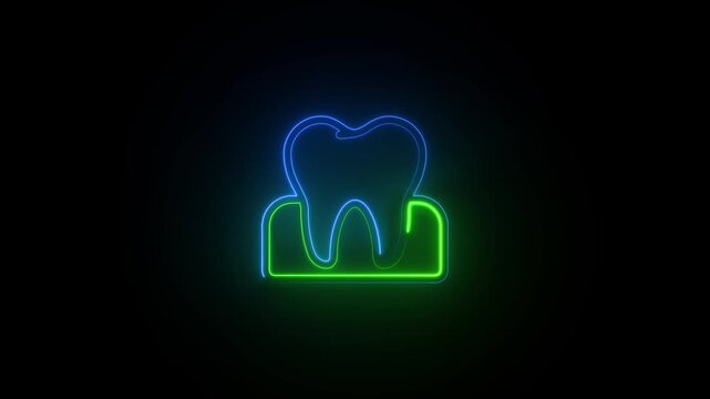 Neon Tooth Dental Symbol Glowing Blue Green Light dental glowing symbol dentistry sign medical symbol