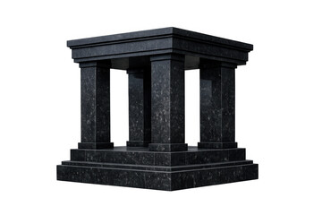 Fototapeta premium Elegant black granite podium with marble column structure on transparent background, classical 3d architectural render