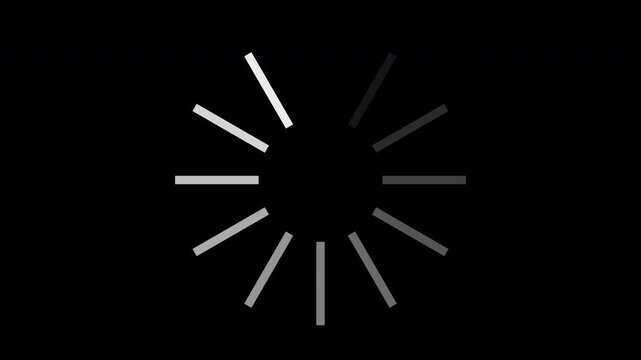 Loading progress spinning animation with white lines on black background