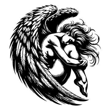 Angel in grieving pose vector illustration
