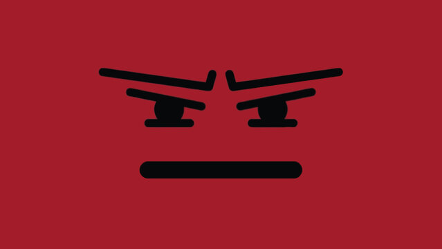 Simple Angry Face Icon on Red Background.
