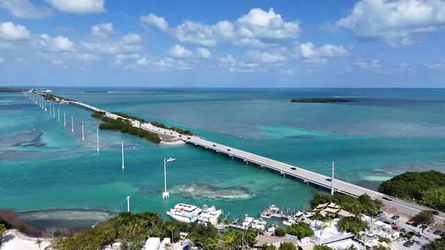 Cars passing along the overseas highway at Lignumvitae Channel bridge at Islamorada in Florida Keys, Monroe County.