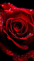 Velvet Red Rose: A close-up shot of a single, vibrant red rose, its velvety petals glistening with droplets, inviting viewers to savor its beauty and elegance. 