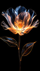 Radiant Bloom: A captivating close-up showcases a glowing flower against a deep, contrasting backdrop, its delicate petals radiating with light.