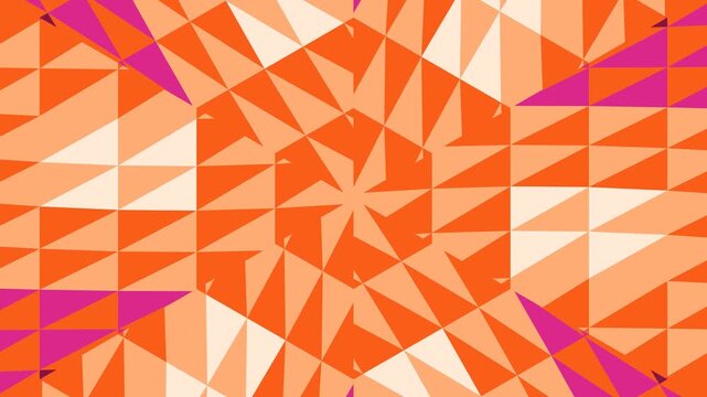 Geometric pattern of orange and pink triangles on white background with empty space below for text or design elements.