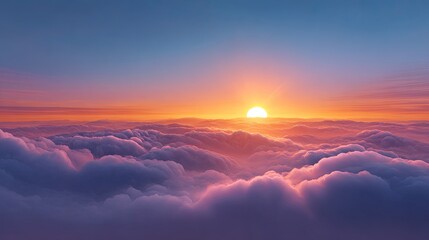 Serene Sunrise Above the Clouds with Soft Hues of Pink, Orange, and Blue in a Peaceful Sky Transitioning from Night to Day
