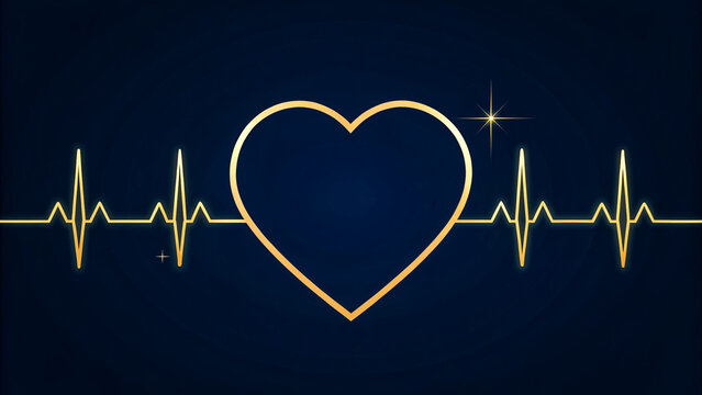 Elegant gold heart outline on dark background with pulse wave