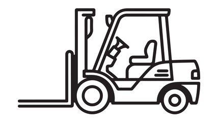Forklift Operator in Simple Line Art Style with Black Outline on White Background for Logistics Illustration
