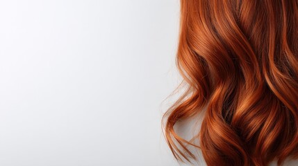 Fototapeta premium Vibrant Red Wavy Hair Highlighting Texture and Shine Against a Light Background for Beauty and Hair Care Themes