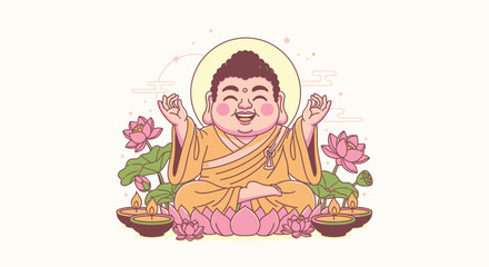 Obraz premium Buddha Statue Sitting on Lotus Flowers.