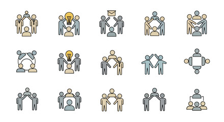 Team Collaboration and Communication Icons Vector Set for Business and HR