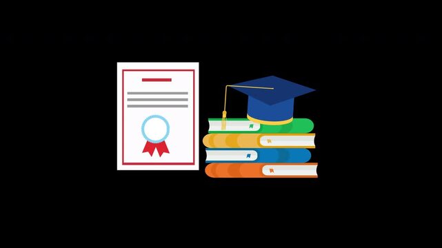 Graduation cap book certificate concept icon animation with alpha channel